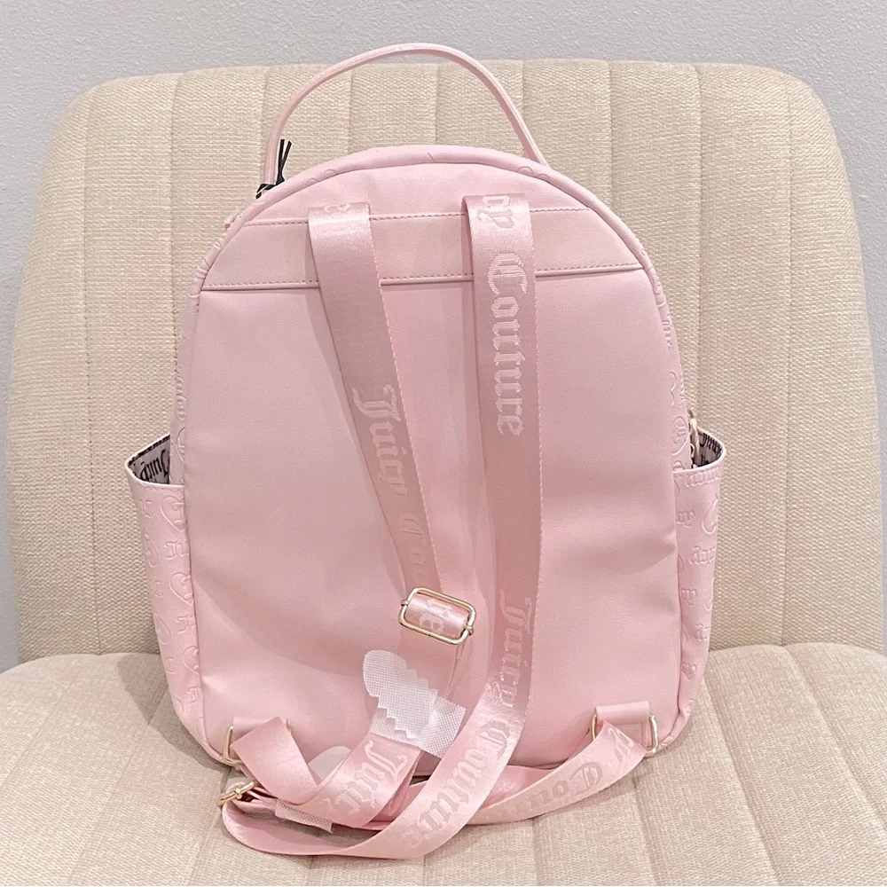 NEW Juicy‎ Couture Pink Embossed Heart Backpack Rhinestone Charm Y2K Logo